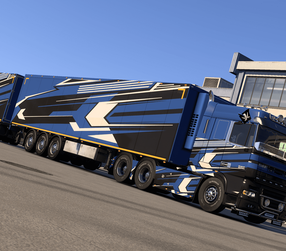 An aerodynamic truck ready to depart.